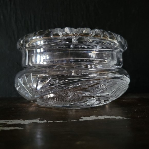 Antique Cut Crystal Powder Jar, Trinket Dish, Covered Stash Jar, Dresser Box - Picture 2 of 5